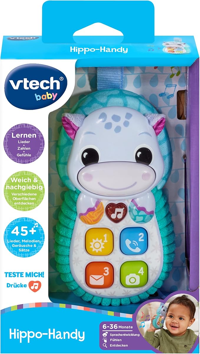 Vtech Baby Hippo Mobile Phone - Hippo Toy Phone with 5 Songs and 15 Melodies - for Children 6-36 Months, 80-566804