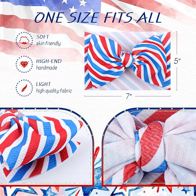 4th of July Toddler Hair Bows Headband, 7 inches Soft Stretchy Star Hair Accessories for Infant and Newborn Girls