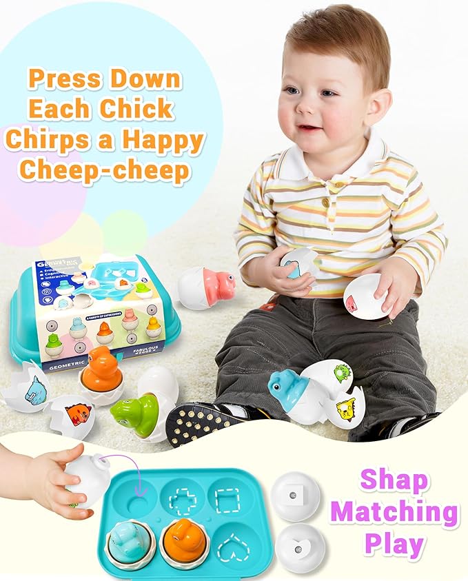Easter Egg for Toddlers 1-3, Toddler Easter Basket Stuffers, Montessori Toys for 1 2 3 Year Old Boys Girls, Matching Sensory Eggs Fillers Toys, Easter Birthday Gifts for 1 2 3 Year Old Girl Boy