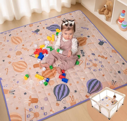 Baby Play Mat 50x50 Playpen Mat Foldable Washable Padded Thick Non Slip Crawling Tummy Time Rug Carpet for Babies Boys Girls Toddlers Soft Mat for Floor Nursery Gym Infant Cushion Beige