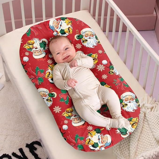 Santa Claus Baby Lounger Replacement Cover Christmas Newborn Lounger Cover for 0-12 Months Breathable & Portable Infant Lounger Case for Girls