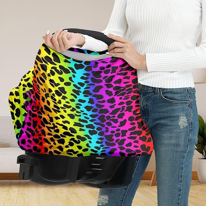 Youngerbaby Leopard Colorful Nursing Cover Carseat Canopy Car Seat Covers for Babies Mom Breastfeeding Scarf Infant Multi Use Cover for Baby Stroller Shopping Cart Feeding High Chair