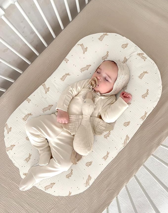 Muslin Baby Lounger Cover 2 Pack, Soft Breathable Newborn Lounger Pillow Cover for Boys Girls Infant