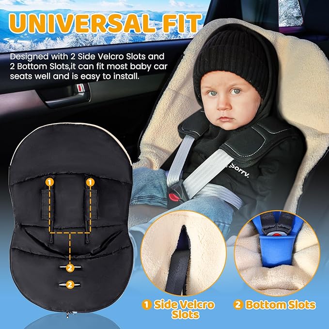 Orzbow Winter Carseat Cover for Baby | Infant Car Seat Cover, Waterproof Car Seat Blanket with Adjustable Collar | Warm and Cozy Fleece Carseat Canopy Blanket for Baby Winter Essentials, Black
