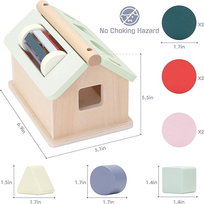 Pillowhale Montessori Activity Cube for Toddlers 1+, Wooden 5-in-1 Learning Toy with Object Permanence Box, Shape Sorting & Stacking, Fine Motor Skills Toy for Baby Boys Girls
