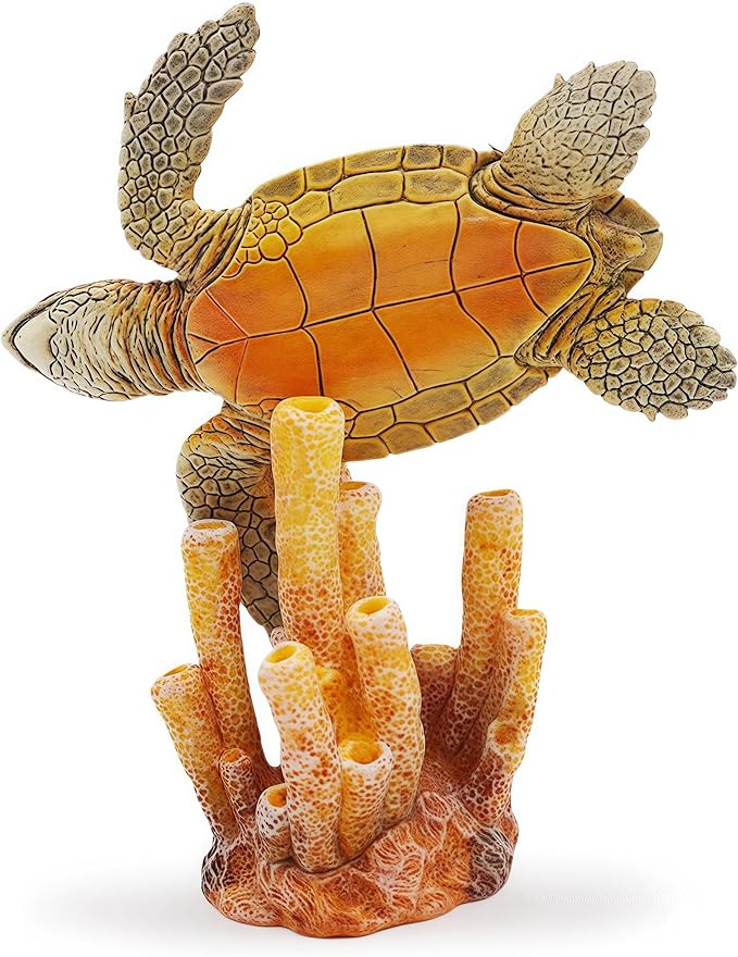 Gemini&Genius Sea Turtle Toys for Kids, Realistic Sea Turtle Action Figure, Sea Turtle Plastic Figurine with Coral Toy, Sea Life Educational Gifts, Play Toys, Collection Toys for Kids