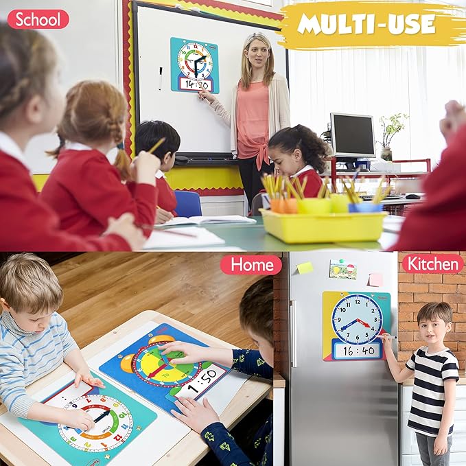Large Magnetic Dry Erase Learning Clock for Kids Learn to Tell Time,12" Demonstration Teaching Time Practice Clock Analog Clocks with Pen, Classroom Supplies Homeschool Essentials Learning Resources