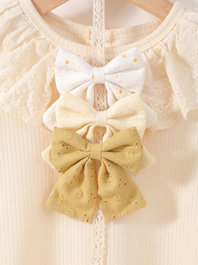 12PCS Baby Girls Hair Clips Fable Hair Bows Cotton Linen Bows for Girls Hair Accessories for Baby Toddlers Kids Light Color