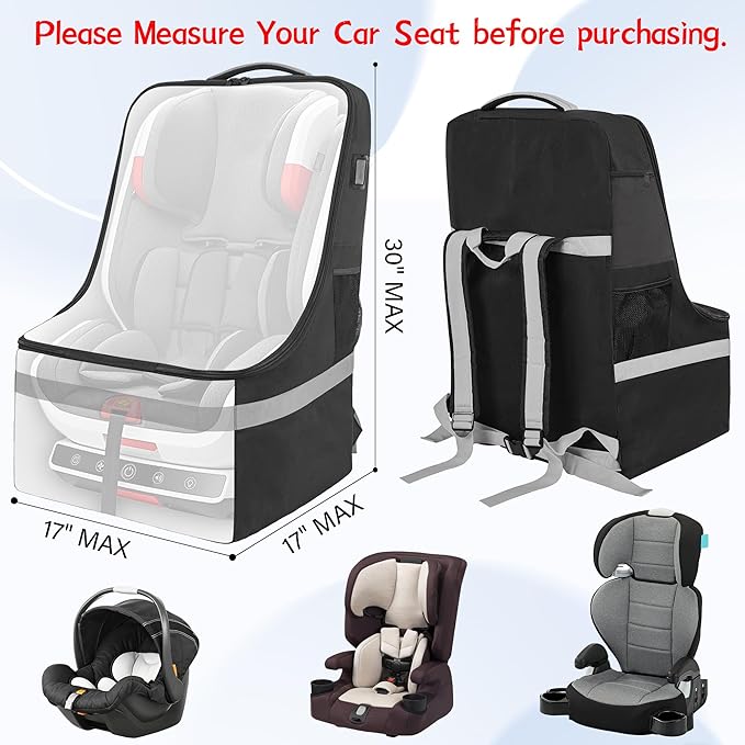 IBVIVIC Padded Car Seat Travel Bag for Airplane, Heavy Duty Car Seat Bag for Air Travel Gate Check Carseat Carrier Bag with Shoulder Strap, Fits Most Baby & Infant Car Seats