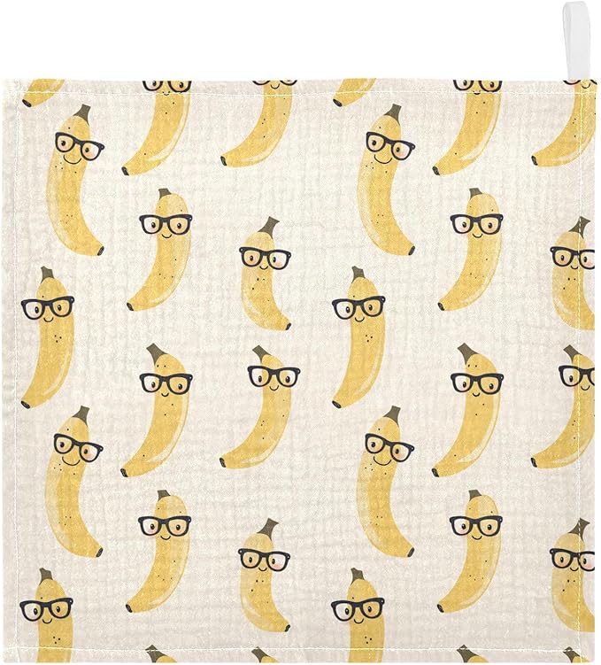 Banana Baby Washcloths Newborn Muslin Burp Cloths 3 Pack Soft Cotton Baby Face Bath Towel Drool Bibs for Infants, Girls and Boys 11.8 x 11.8 Inch