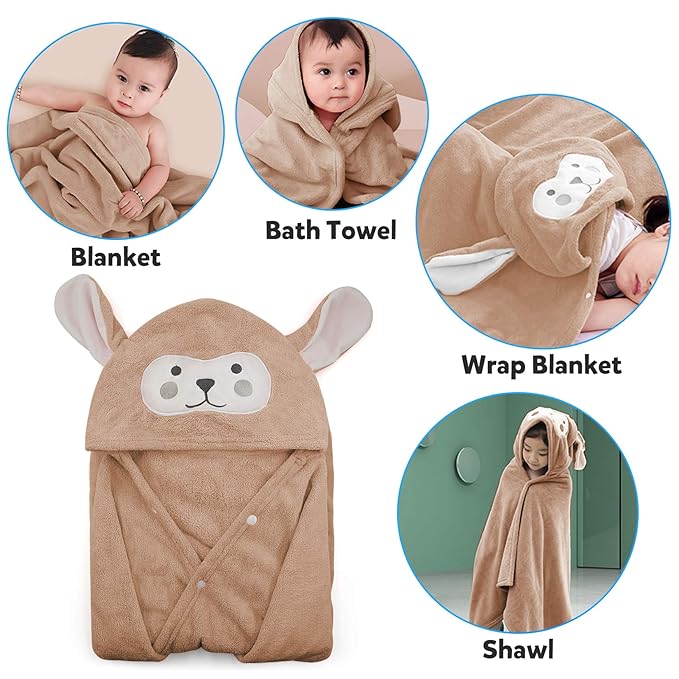 ROMASA Baby Bath Towel Hooded Ultra Soft Towel Highly Absorbent Bathrobe Blanket Toddlers Shower Gifts for Boys Girls-27.5" x 55" (Kaqi)
