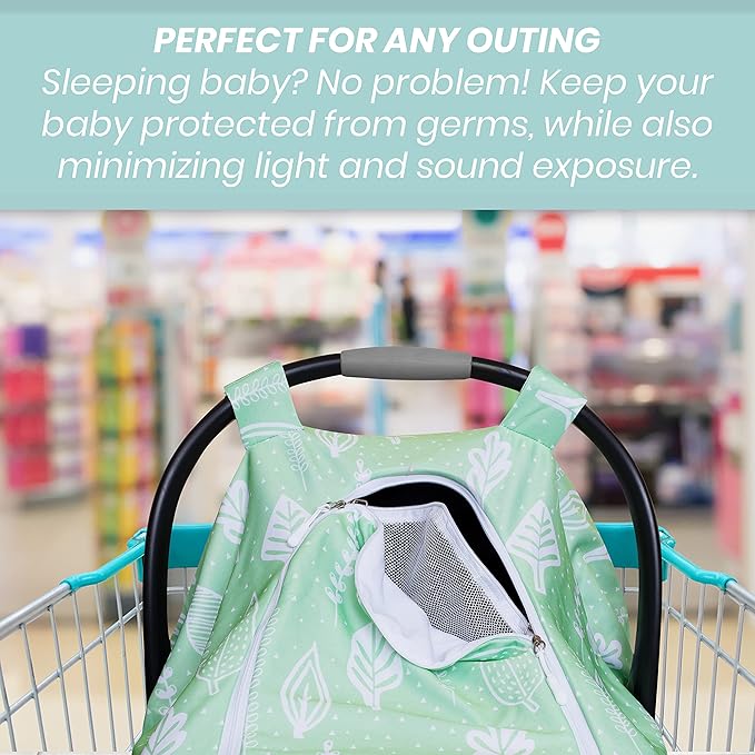 Car Seat Canopy Stroller Covers for Infant Boy and Girl Babies Stretchy and Kick Proof with Net Multi Use Soft and Breathable (Green Foliage)