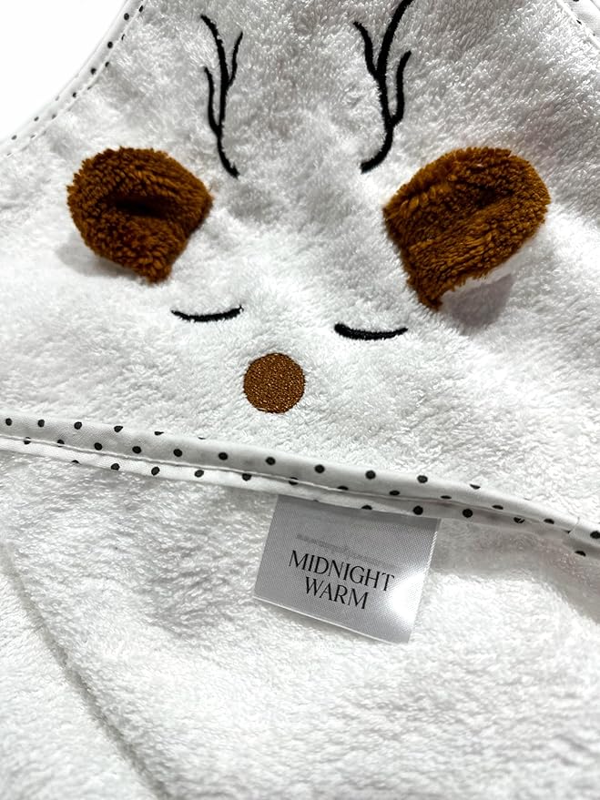 Organic Baby Hooded Bath Towel 30x30 Inch – 100% Organic Cotton, 380 GSM Soft & Absorbent Newborn Towel with Embroidered Hood, (Deer)