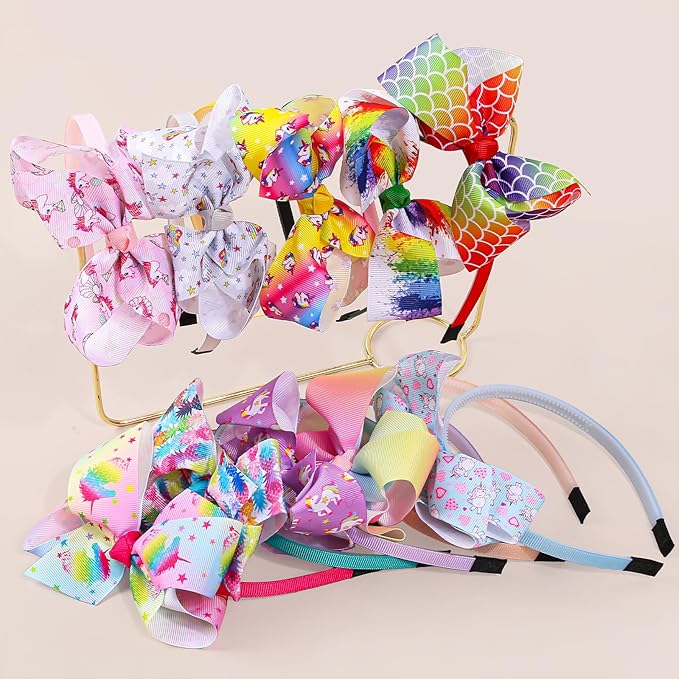 10pcs Unicorn Hair Bows Headbands Pineapple Mermaid Print Headband Girls Princess Hairbands for Children Kids