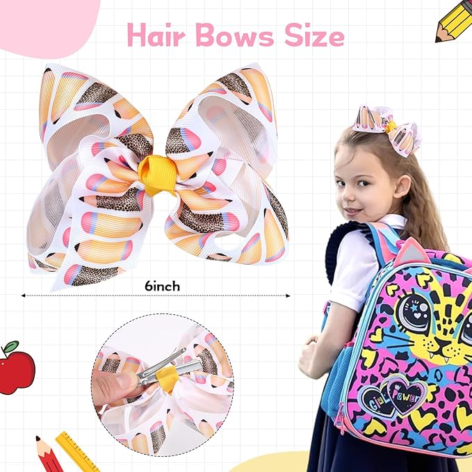 Oaoleer 2PCS Back to School Hair Bows for Girls, Yellow Bows Hair Alligator Clips Hair Barrettes for Baby Girls Infants Toddlers Kids Teens Children