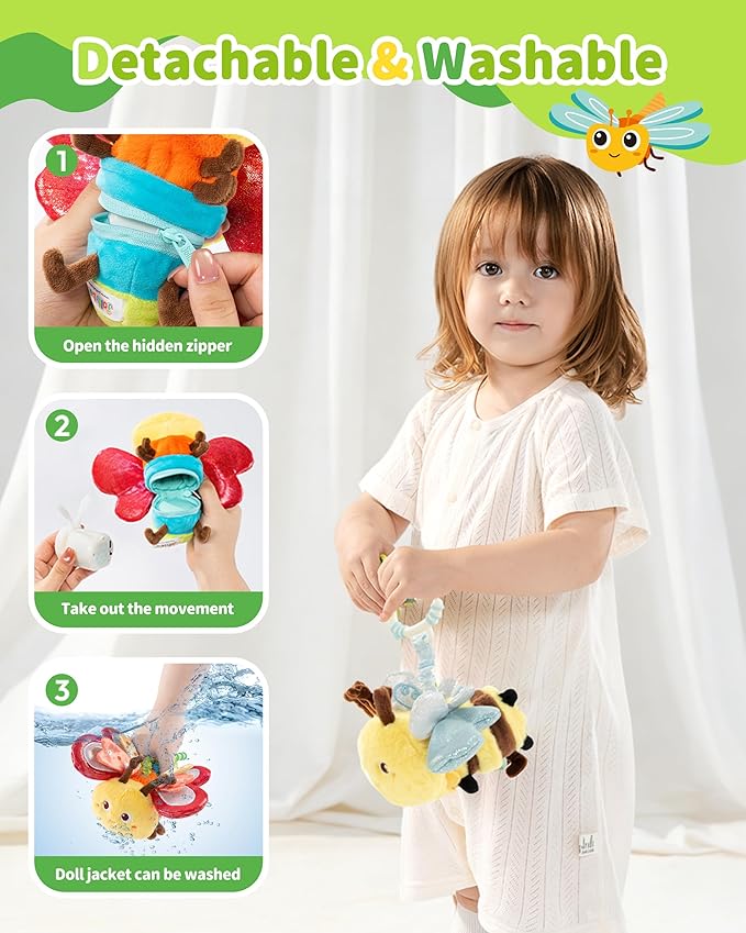 Jollybaby Musical Flying Bee Toy - Car Seat, Stroller, Crib & Play Gym Hanging Toys for Baby 0-6-12-24 Months, Tummy Time Sensory Toy for Infant Boys and Girls Easter Gifts