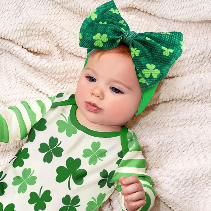 St Patricks Day Baby Hair Bows Green Headband Baby Girl Hair Accessories St. Patrick Green Bow Shamrock Headband Rainbow Big Bows Infant Newborn