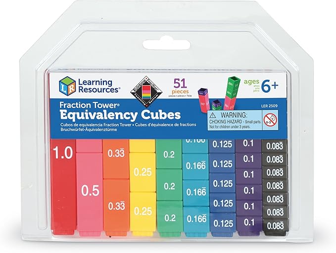 Learning Resources Fraction Tower Equivalency Cubes - 51 Pieces, Ages 6+ Math Toys for Kids, Classroom and Homeschool Accessories, Fractions for Kids