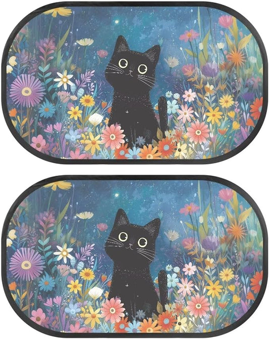Bulopur Floral Black Cat Window Shades for Car 2 Pack Side Windshield Sun Shade UV Protection Breathable Car Sunshade Side Window Universal Auto Interior Accessories