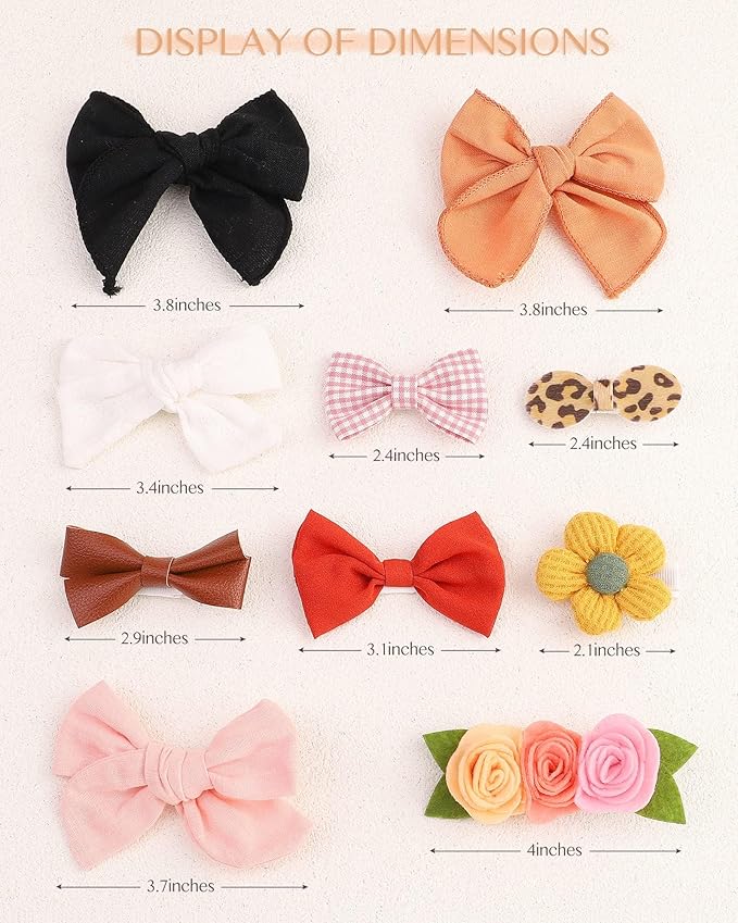 doboi Baby Girl Hair Clips 20PCS Baby Girl Bows Flower Cotton Prints Hair Accessories Fully Lined Alligator Hair Clips for Girls Toddler Kids