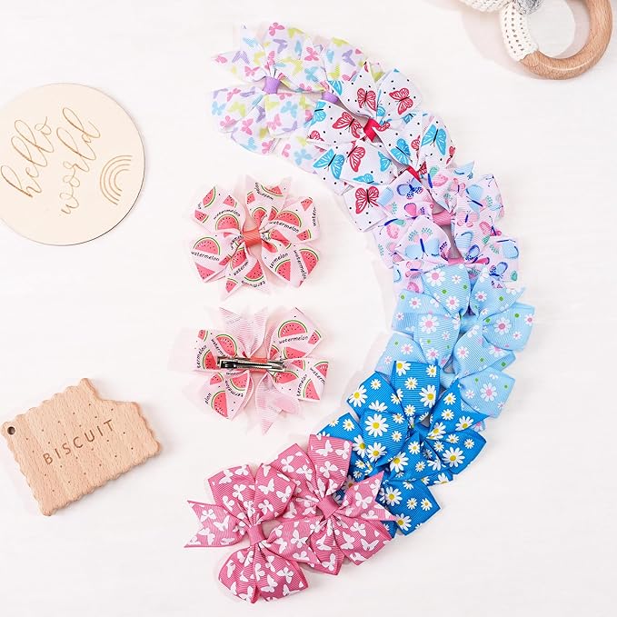CÉLLOT 40Pcs 3 Inch Boutique Grosgrain Ribbon Pinwheel Hair Bows Alligator Clips For Girls Toddlers Accessories Teens Gifts In Pairs(Fresh Color)