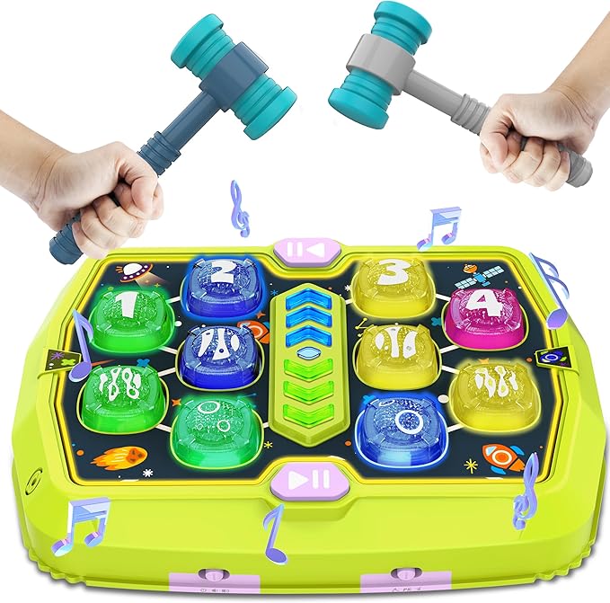 Whack Game Mole Toy for Toddler, Toys for 3 4 5 6+ Year Old Boys/Girls, Interactive Educational Pounding Toys with 2 Hammers, Music & Light, 3 Modes, Birthday Xmas Gifts for Boys Girls Kids Age 3-8