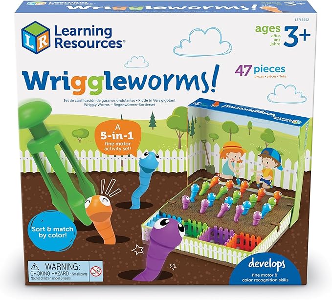 Learning Resources Wriggleworms Fine Motor Activity Set - Montessori Sensory Bin Toys, Gross Motor Skills, Toddler Games, Color Sorting, Preschool Classroom Must Haves, Gifts for Boys and Girls