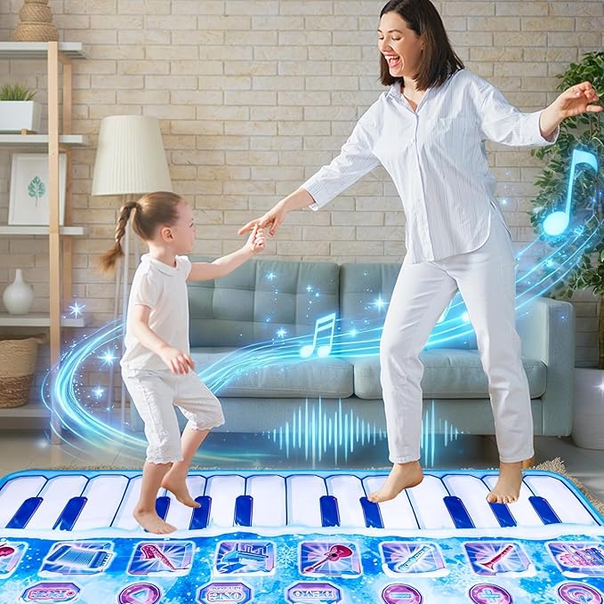 Lonfliness Piano Play Mat - 8 Instruments, 4 Play Modes, Volume Adjustable, 27.6x63in Floor Piano Mat, Ideal Gift for Dance Mat & Keyboard Mat Play Map