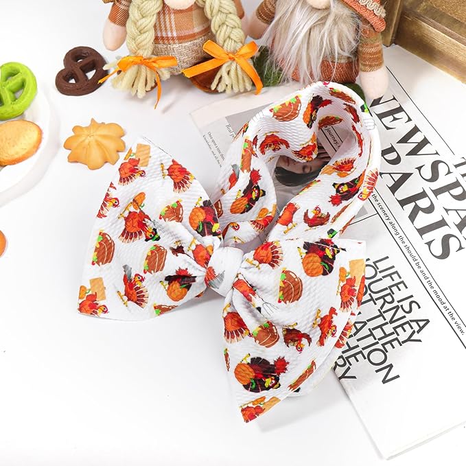 Thanksgiving Fall Baby Girl Bows Turkey Printed Headbands for Baby Girls Handmade Pumpkin Knotted Bows Baby Head Wraps Autumn Holiday Gifts