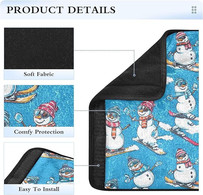 CHIFIGNO Pack of 2 Cartoon Snowman Skiing Surfing Blue Car Seat Belt Covers Comfortable Seatbelt Pads Shoulder Pads Car Accessories for Adults Women Kids