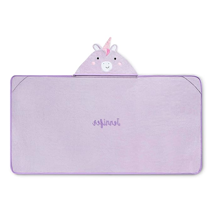 Delta Children Personalized Kids Hooded Bath Towel with Pockets - Super Soft and Absorbent- Great Gift for Boys and Girls, Light Purple Unicorn