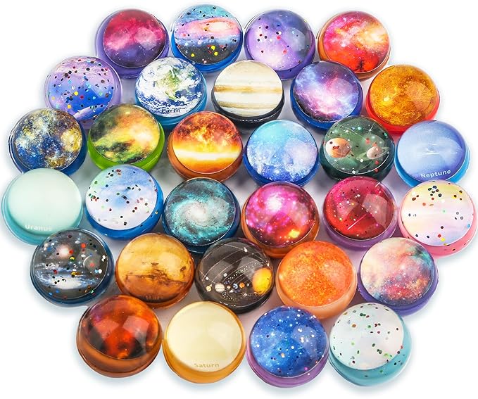 30 Pack Galaxy Bouncy Balls 32 mm Space Themed Rubber Balls in 30 Styles Bulk Space Party Favors for Kids, Goodie Bag Fillers, Bag Stuffers, Space Toys for Boys and Girls