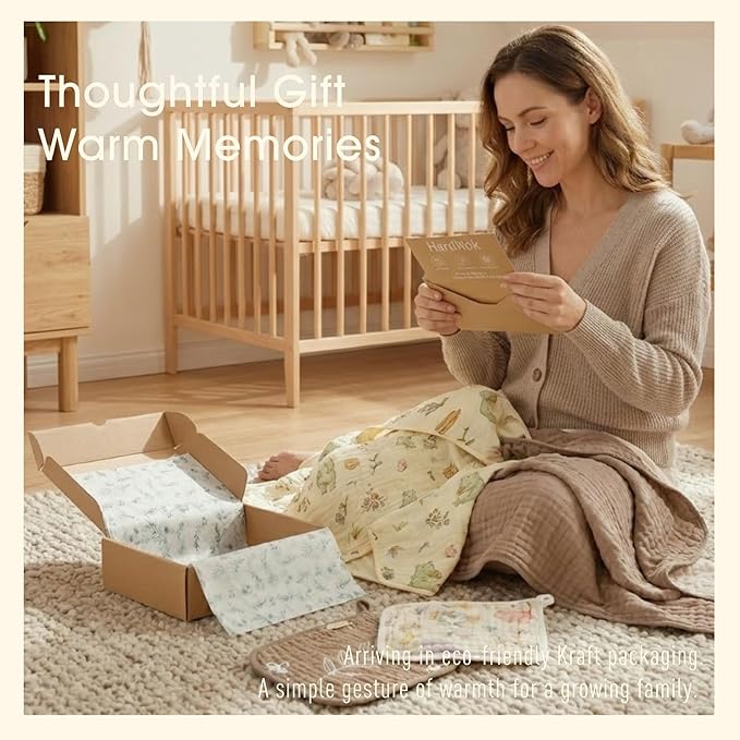 4-Piece Muslin Baby Towel Set - Made with Organic Cotton, (2) 6-Layer 32x32 Towels & (2) Washcloths, Bath, Beach & Pool Gift Set (Nature Garden & Classic Coffee)