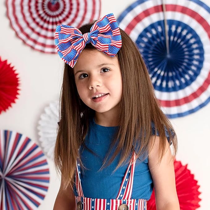 Hairband - 2Pcs 6 inches Baby Girl Bows Headbands with American Flag and Stars, One Size Fit All, Wonderful Gift for 4th of July, Baby Showers, Baby Gifts and Family Photography, Bright Color
