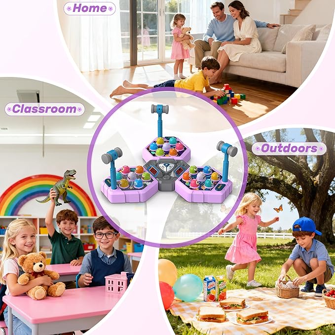 Whack Game Mole, Game 3+ Year Old, 3 Year Old Boy, 4 Year Old Toy, Gift for 3 Year Old, Boys Toys Age 4-6, 3-Players Whack Toy with 3 Modes, 7 Speeds, Light&Sounds, Birthday Gift for Todder(Purple)