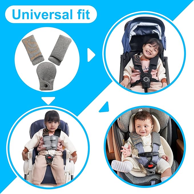Innokids Car Seat Strap Cover Set for Baby Kids Seat Belt Covers with Crotch Pad Back Anti-Slip Design for Car Seats Pushchair Stroller (Medium (5.9”L), Gray)