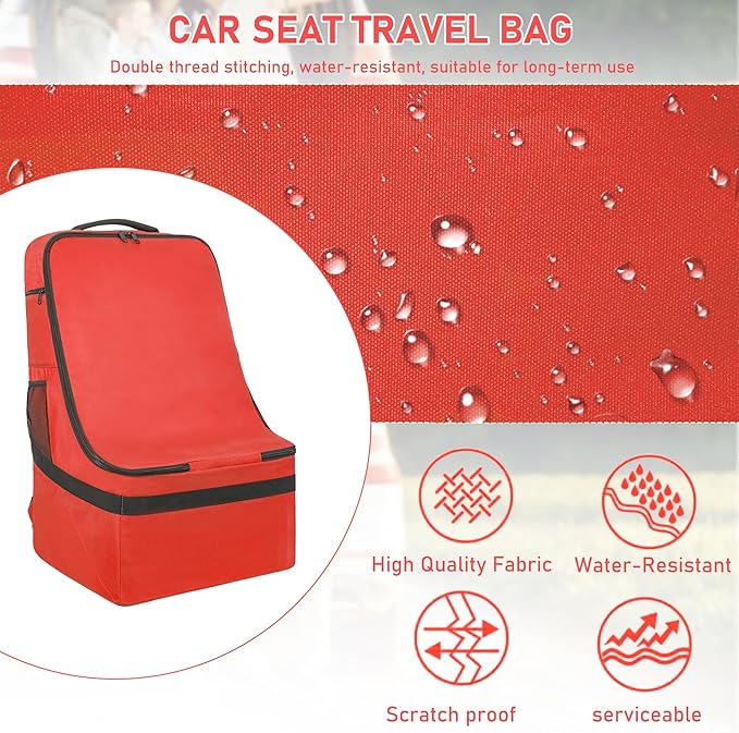 IBVIVIC Padded Car Seat Travel Bag for Airplane, Heavy Duty Car Seat Bag for Air Travel Gate Check Carseat Carrier Bag with Shoulder Strap, Fits Most Baby & Infant Car Seats (Red)