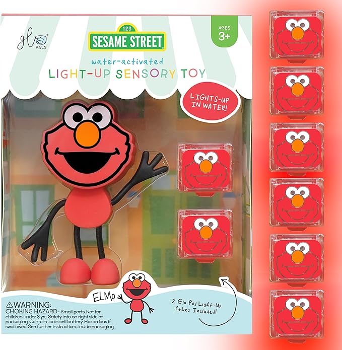 Glo Pals x Sesame Street Water-Activated Light-Up Cubes for Sensory Play (Elmo - Cubes with Character)