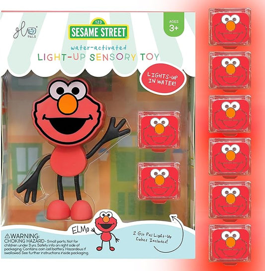 Glo Pals x Sesame Street Water-Activated Light-Up Cubes for Sensory Play (Elmo - Cubes with Character)