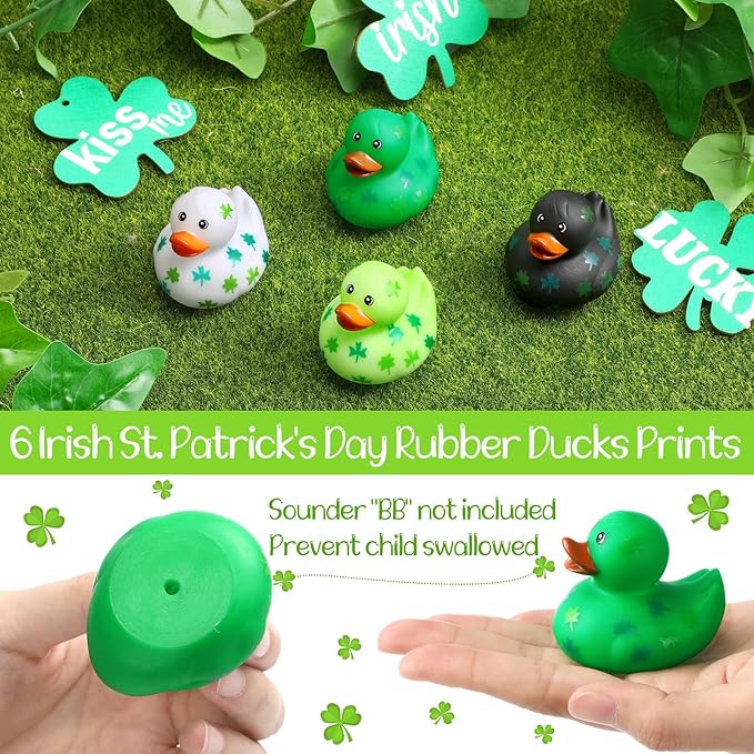 Jerify 12 Pcs 2 Inch St. Patrick's Day Rubber Ducks Bulk Holiday Rubber Ducks 4 Styles Shamrock Cruise Ducks Baby Shower Duck Bath Pool Birthday Irish Kids Gifts for Party Favors Accessories