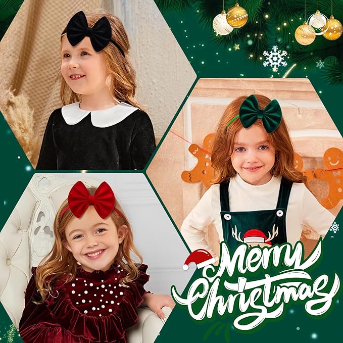 Christmas Velvet Baby Girls Bows Elastic Nylon Headbands Red Green Handmade Christmas Newborn Bows Hairbands Infants Toddlers Hair Accessories