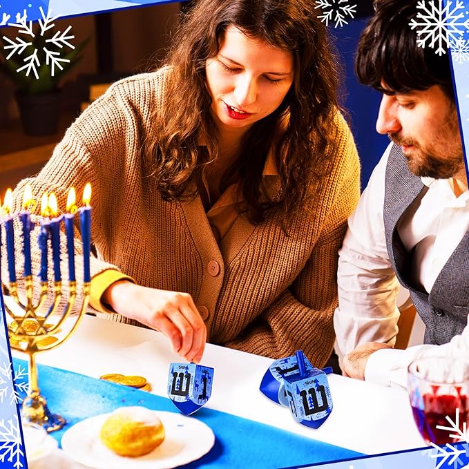 Wonderjune 2 Pcs Hanukkah Dreidels Extra Large Wooden Dreidel for Hanukkah Decoration with English Transliteration, Forever Spinning Tops Party Favors(Snowman)