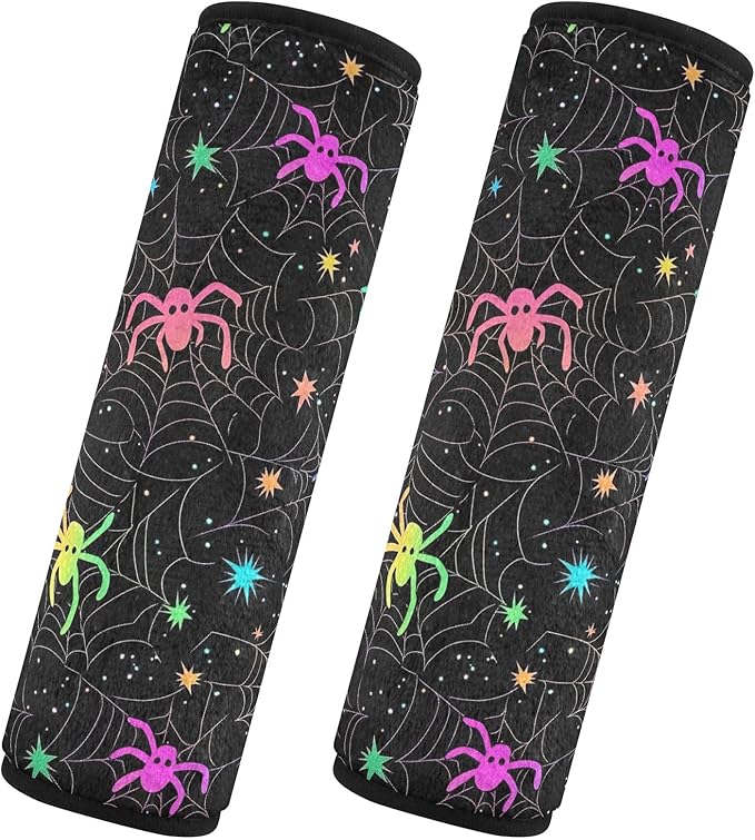 CHIFIGNO Neon Halloween Spiders Car Seat Belt Covers Cute Seatbelt Covers Pack of 2 Car Seat Shoulder Protector for Adults Kids