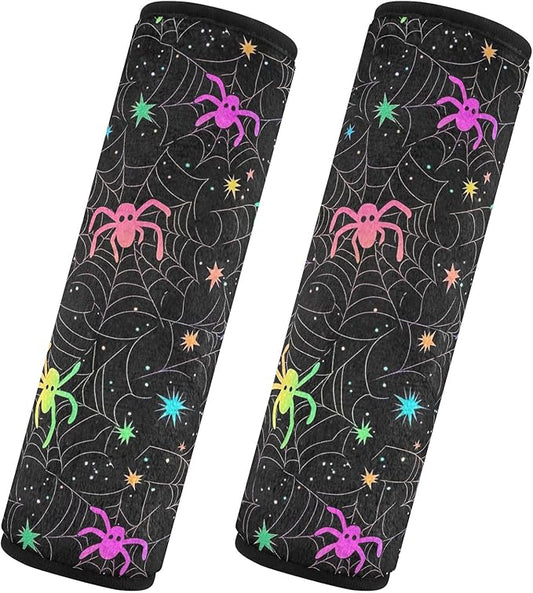 CHIFIGNO Neon Halloween Spiders Car Seat Belt Covers Cute Seatbelt Covers Pack of 2 Car Seat Shoulder Protector for Adults Kids