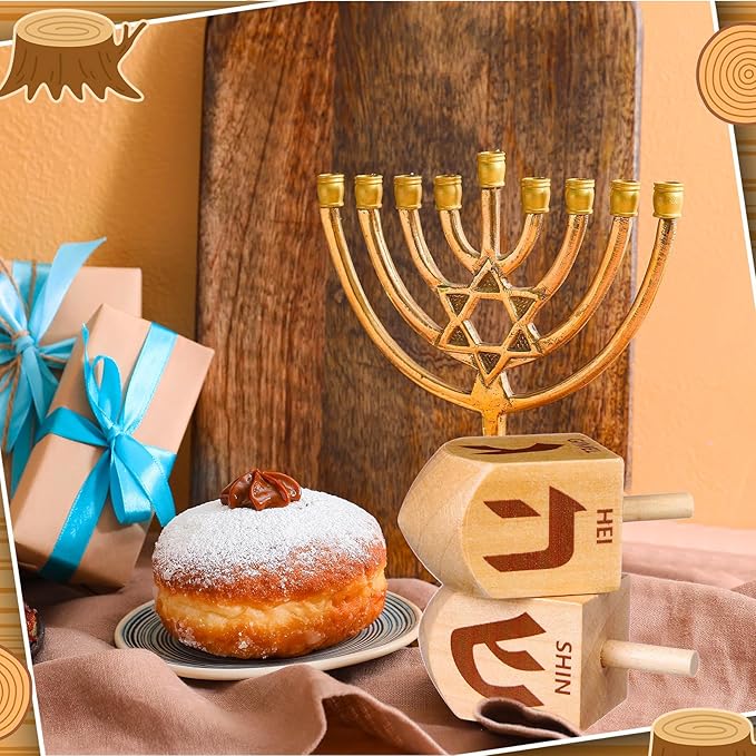 Wonderjune 2 Pcs Hanukkah Dreidels Extra Large Wooden Dreidel for Hanukkah Decoration with English Transliteration, Forever Spinning Tops Party Favors(Simple)