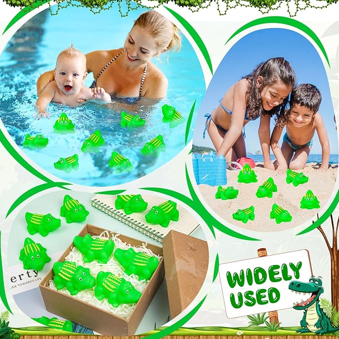 18 pcs Rubber Alligator Bath Toy Mini Plastic Crocodile Float Squeak Toy Bathtub Toys Bulk for Birthday Baby Shower Christmas Halloween Pool Party Supplies