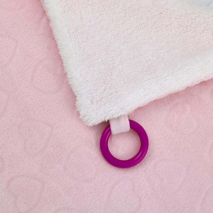 NoJo Sassy Baby Ulbright Unicorn Pink, Multi-Colored Super Soft Sherpa Baby Blanket with Teether Corners