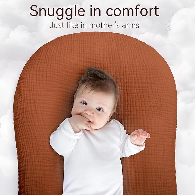 Muslin Baby Lounger Cover 1 Pack, Cotton Soft Breathable Infant Nest Slipcover, Envelope Closure, Compatible with Snuggle Me Loungers, Machine Washable, Cover Only, for Boys Girls(Brown)