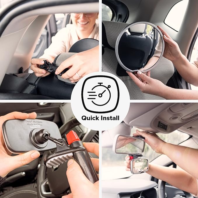Diono Baby Car Mirror 4 Pack, Safety Mirror for Rear Facing Infant, Adjustable with Wide Crystal Clear View