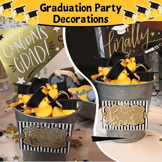 Jerify 48 Pcs Graduation Rubber Ducks with Grad Cap 2026 Diploma Grad Rubber Duck Graduation Party Bath Pool with Storage Bag for Student Gifts Party Favor(Gold)